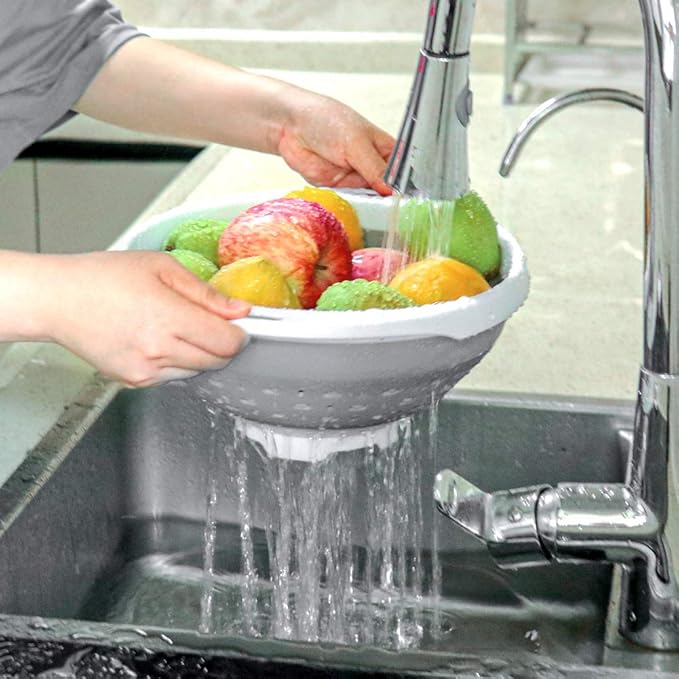 Whether you are a seasoned chef or just starting out in your new apartment, the QiMH Collapsible Colander is an essential tool for your kitchen. It is easy to clean, dishwasher safe, and can be used for a variety of kitchen tasks. Invest in this high-quality colander to make cooking and meal prep more convenient and efficient. Description by ChatGPT.