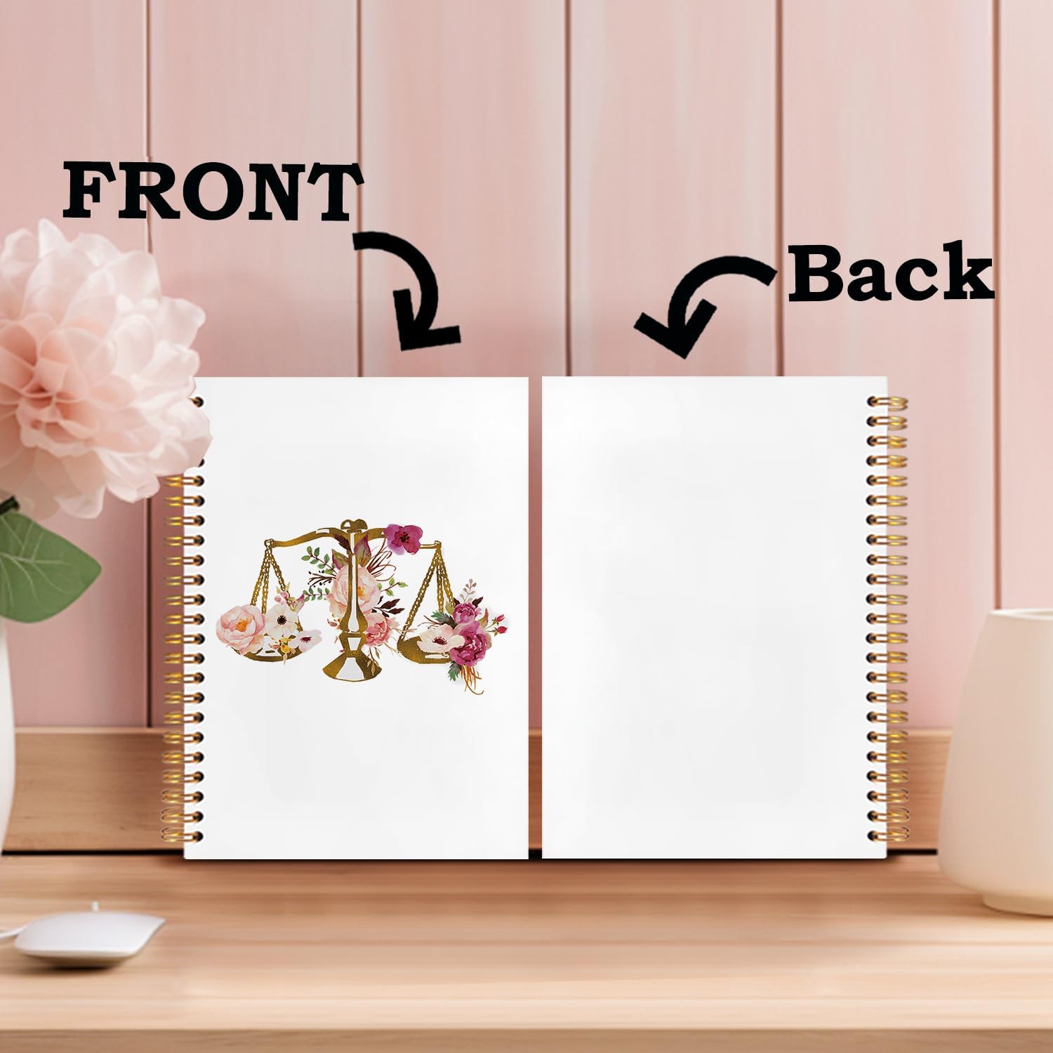 SNNDER Floral Scales of Justice Notebook Journal, Lawyer Attorney Gifts for Women, Lawyer Graduation Gifts, Gifts for Lawyers Attorneys Hardcover Spiral Notebook 5.5x8.3 Inch - Image 3