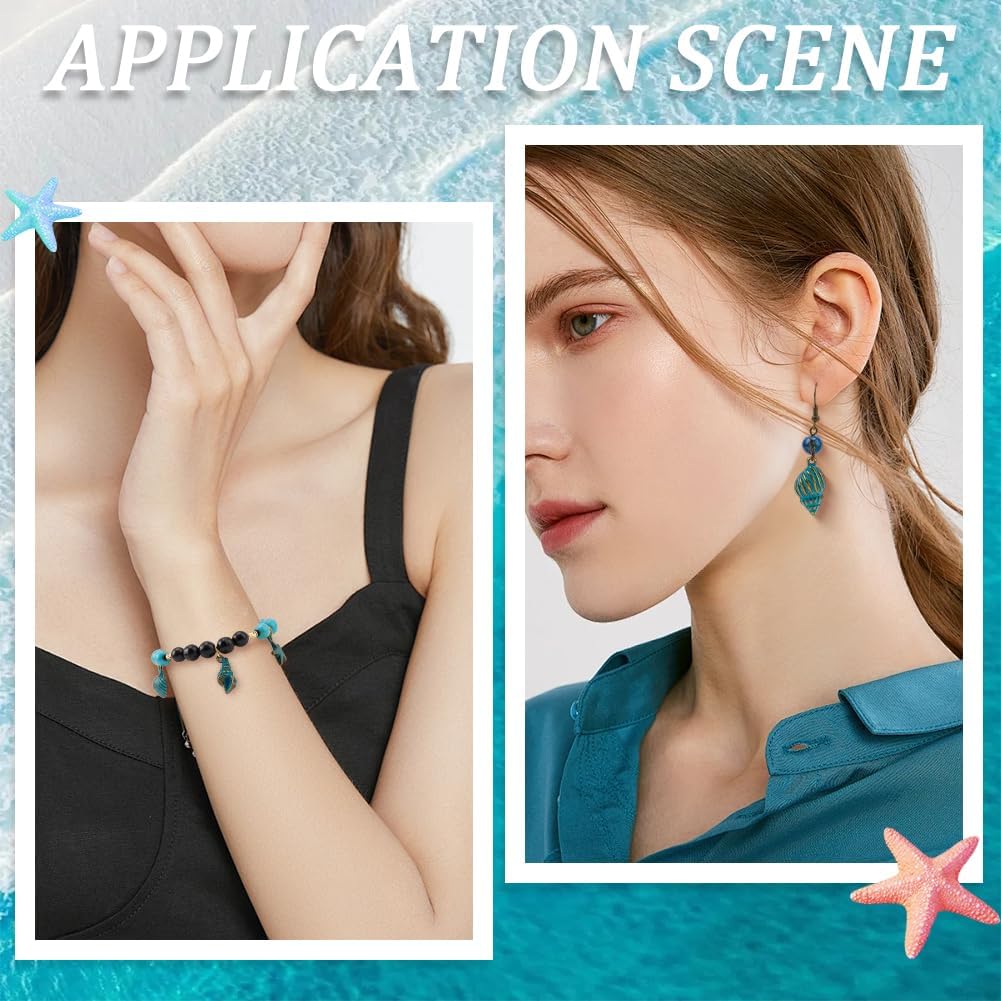 SUNNYCLUE 1 Box 32Pcs 8 Styles Conch Shell Charm Seahorse Charms Bulk Metal Antique Bronze Turquoise Ocean Animal Starfish Fish Sea Turtle Pendants for Jewelry Making Necklace Bracelet Earring Crafts - Image 5