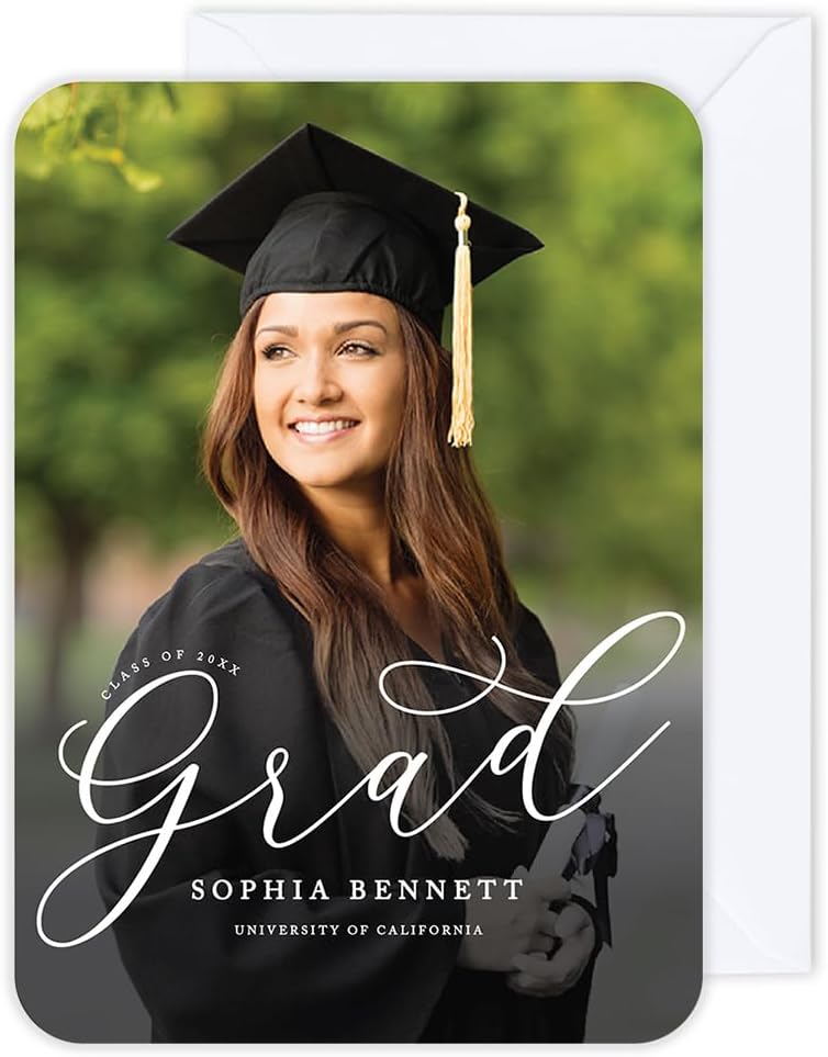Andaz Press 24-Pack, 5x7-Inch Personalized Photo Graduation Announcement Cards 2026 with Envelopes, Grad Photo Class of 2026 Postcard for High School, College Custom Graduation Cards Grad