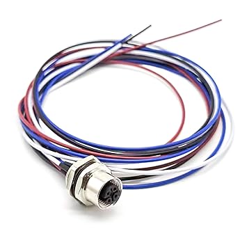 Elecbee M12 Connector 4Pin Female Bulkhead A Coded Waterproof Straight Shiled Panel Mount Receptacle with Wires 1M AWG22