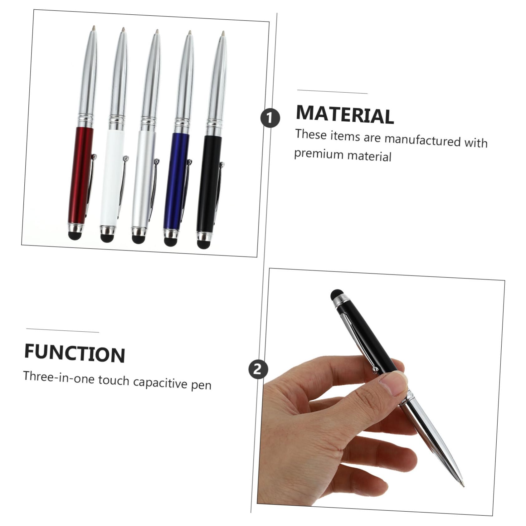 Penna Touch Screen 10 Pezzi in Acciaio e Plastica Nera LED | Compatibile con Tablet e Smartphone, Punta Liscia per Scrittura Precisa, Back To School Party