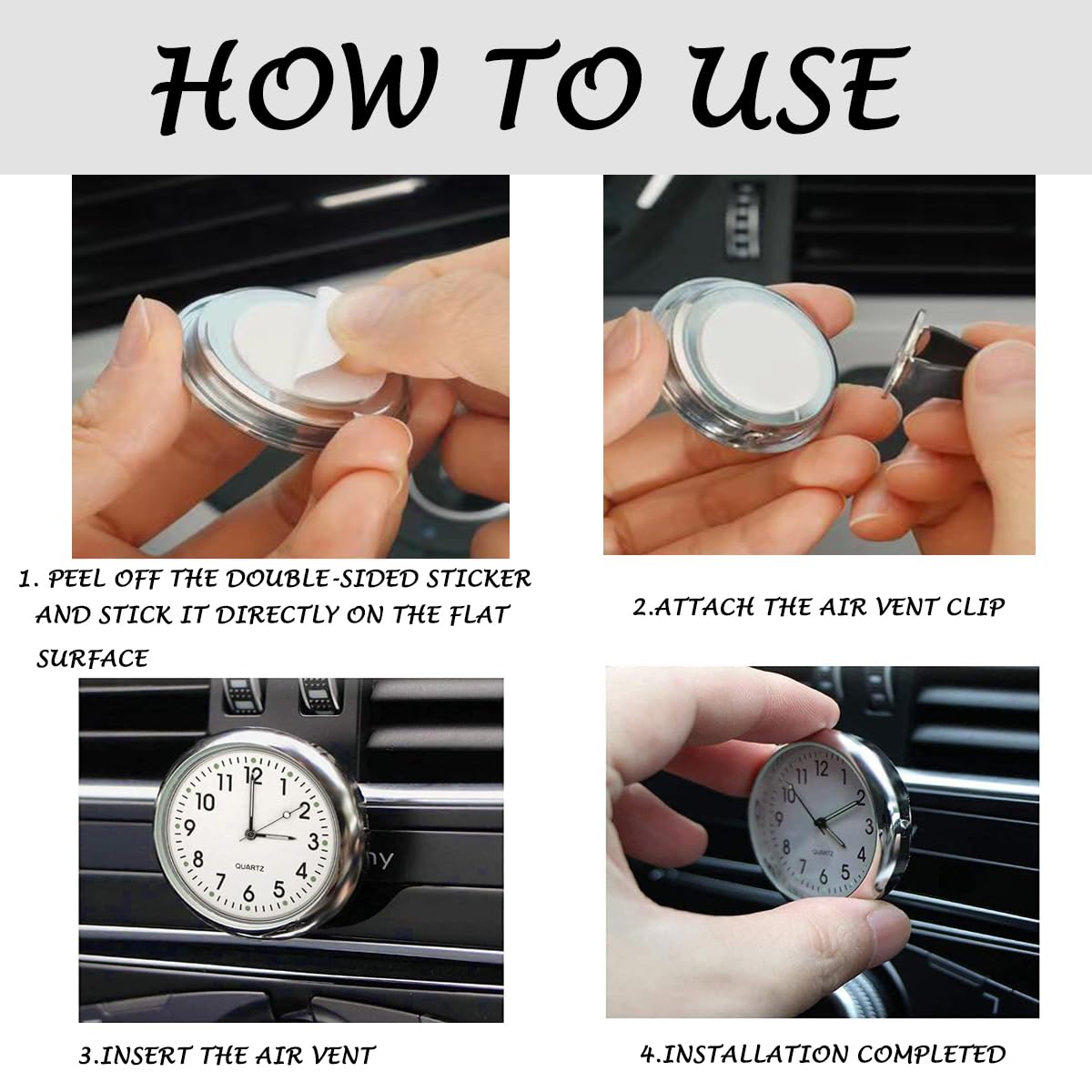 thumbnail: 4 Stuks Zelfklevende Dashboard Klokjes - Digitale Autoklok Met Lichtgevend Quartz Uurwerk
