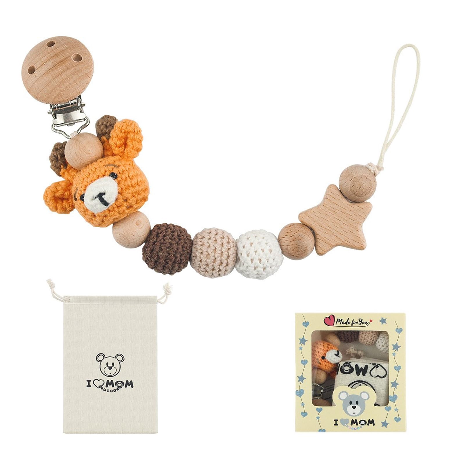 Baby Clip Chain with Wooden Clip, Anti-Loss Teething Toy Lanyard for Infants Safe Soothing (115) Newborns Soother Holder