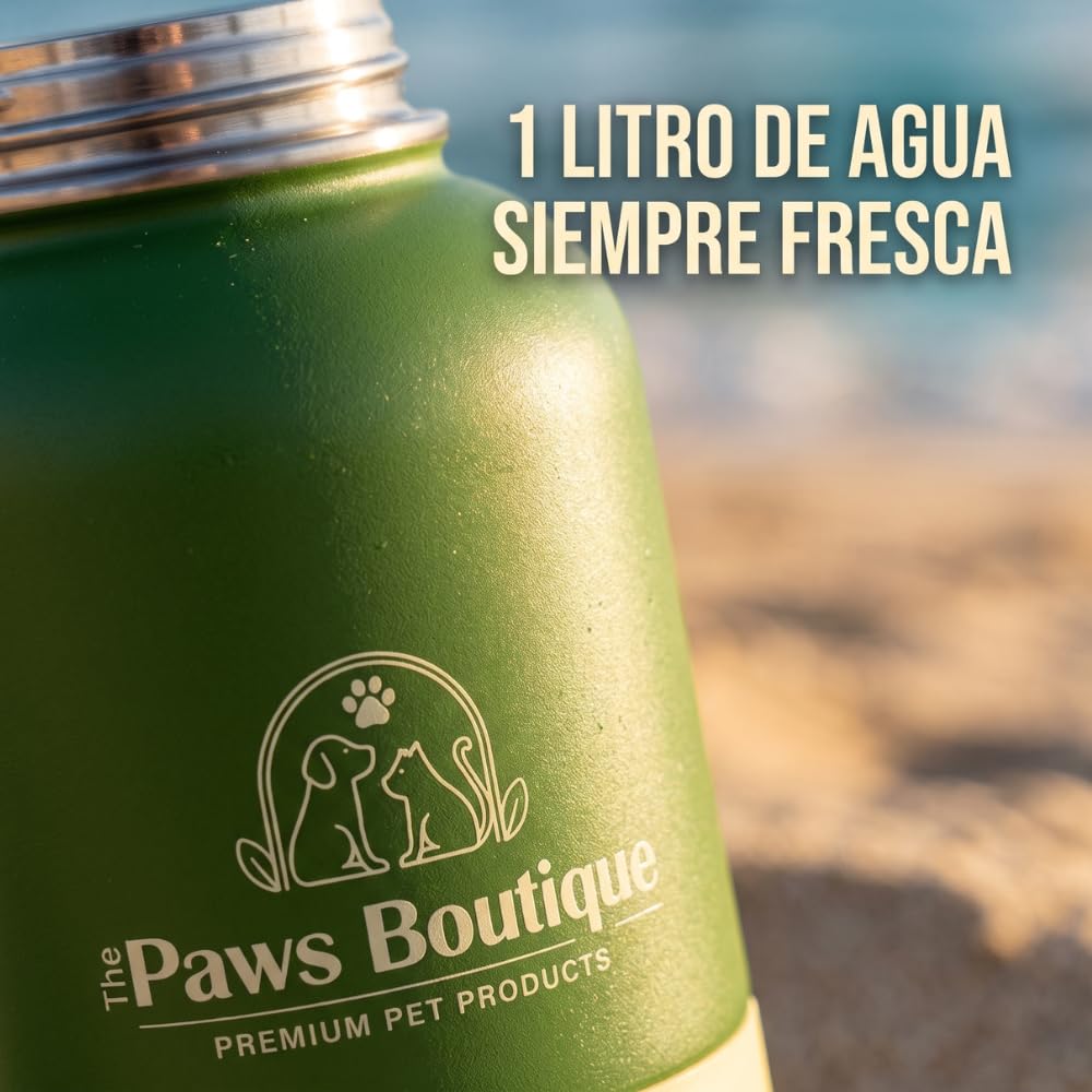Borraccia per cani 3 in 1: abbeveratoio portatile in acciaio inox 950 ml, scomparto per cibo e ciotola extra rimovibile, a prova di perdite, senza BPA, ideale per viaggi e passeggiate