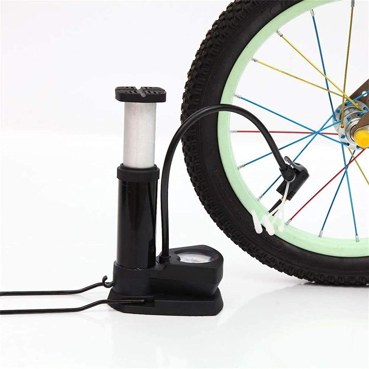 Pompa do roweru nożnego, pompka rowerowa z manometrem, przenośna pompka powietrza do piłki nożnej motocykla koszykówki roweru szosowego roweru górskiego piłki balony (kolor: Czarny)