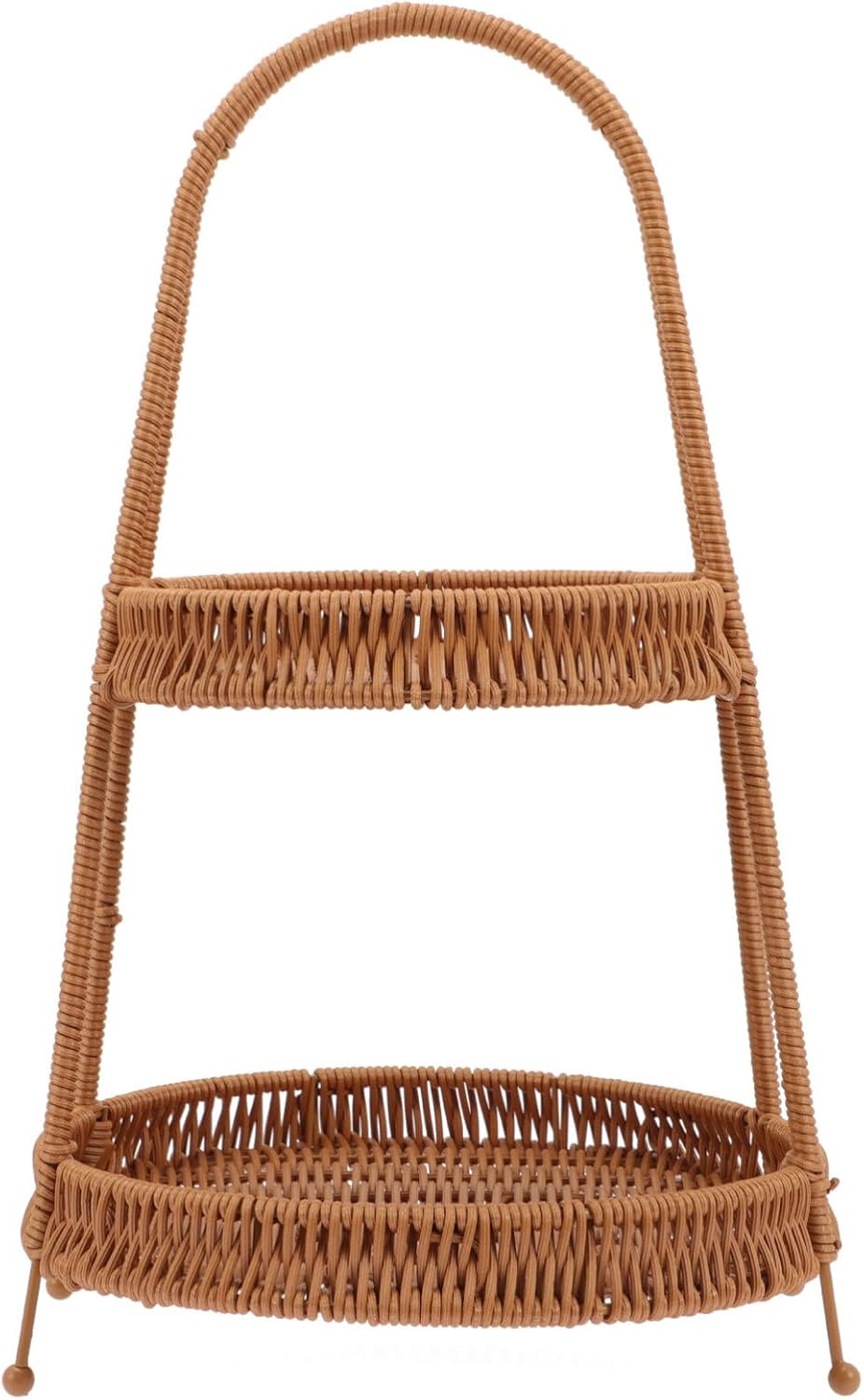 Kichvoe Handwoven Wicker Serving Baskets with Stand 2-tier Rattan Serving Tray Fruit Vegetable Storage Onions Bread Basket Cupcake Dessert Holder for Party Treats