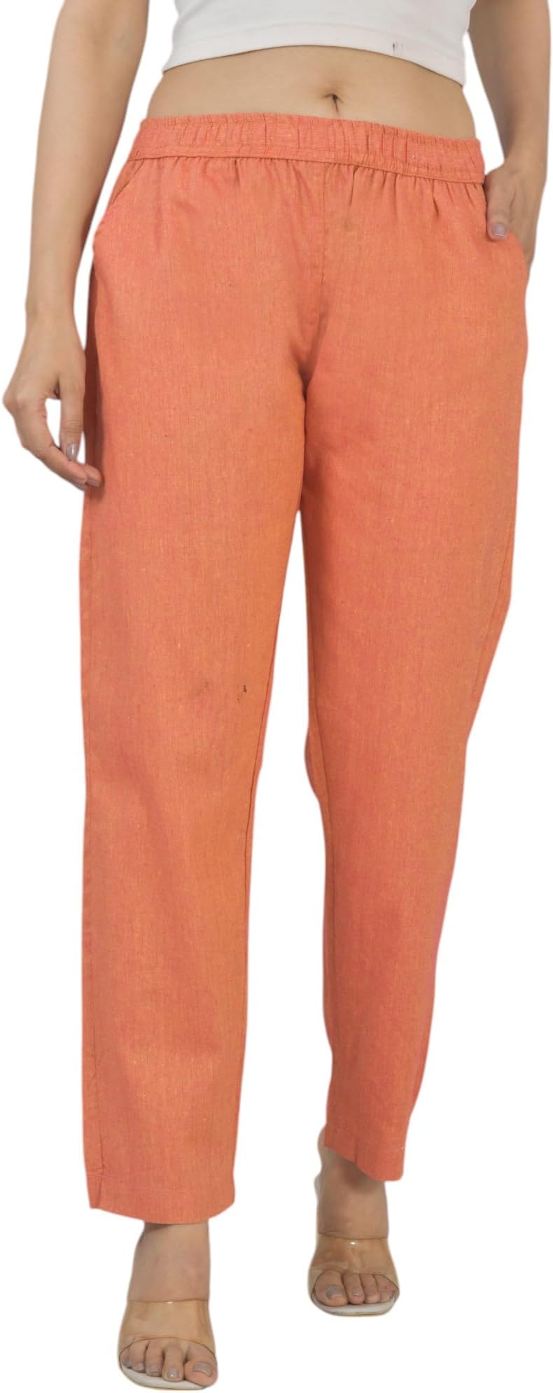 Qashida Women's Cotton Linen Pants, Regular Fit, Fully Elasticated, 2 Side Pockets
