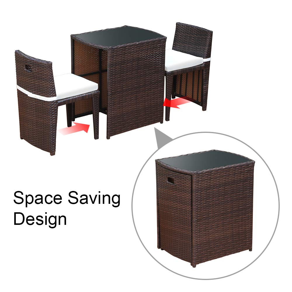 Ansley&HosHo 3Piece Rattan Patio Set, Outdoor Wicker Bistro Set Dining