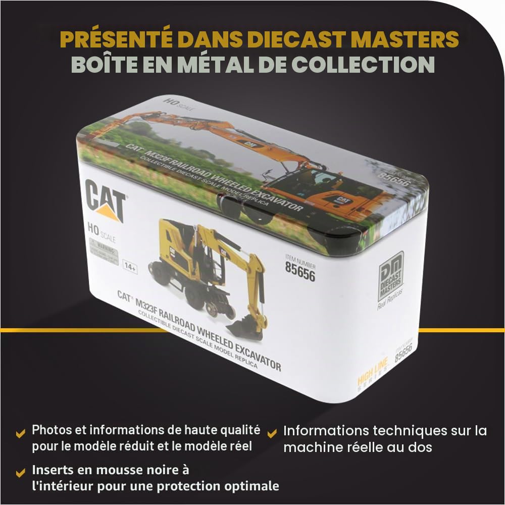 Caterpillar Diecast Masters 85656 - Excavateur à Deux Voies sur Voie M323F, échelle 1/87, env. 9,5 x 3,4 x 4,6 cm, à partir de 14 Ans