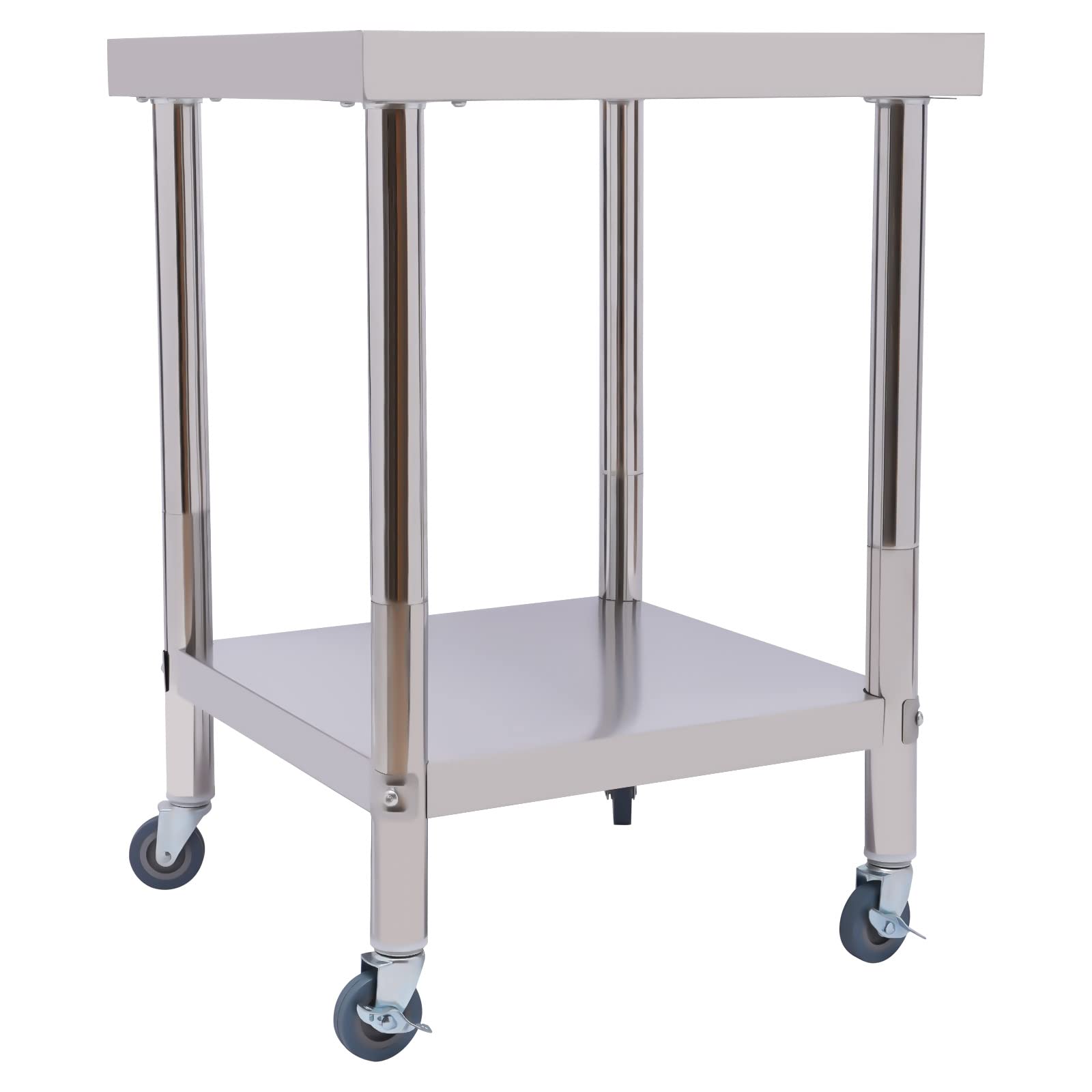 Tavolo da lavoro in acciaio inox con ruote, per preparazione e lavoro, 60 x 60 x 85 cm, tavolo da cucina e da lavoro commerciale con ripiano inferiore e pratiche ruote, per ristorante e cucina