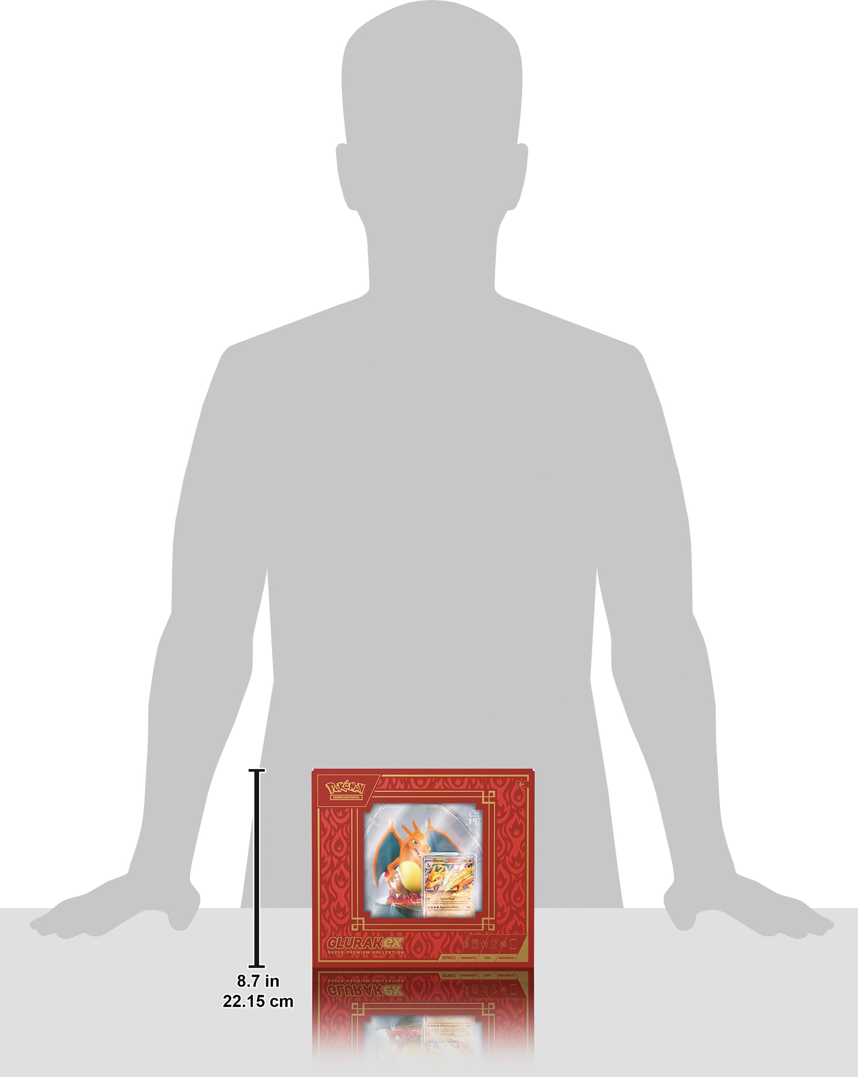Pokémon - Juego de Cartas coleccionables: colección Super Premium Glurak-ex (3 Cartas promocionales holográficas, 1 Figura de visualización de Cartas y 10 Paquetes de Refuerzos)