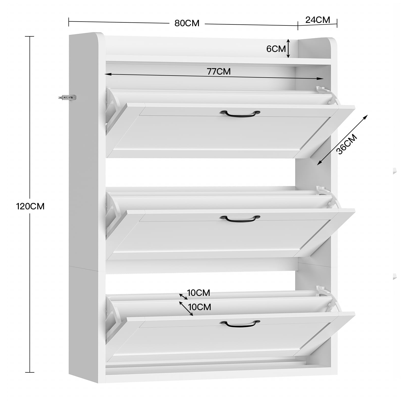 TEENFON Mueble Zapatero Recibidor Estrecho – 80 cm de Ancho, Armario Zapatero con 3 Solapas y Estantes Ajustables, para 18–24 Pares de Zapatos, Apto para Pasillo, Recibidor, Dormitorio, Blanco