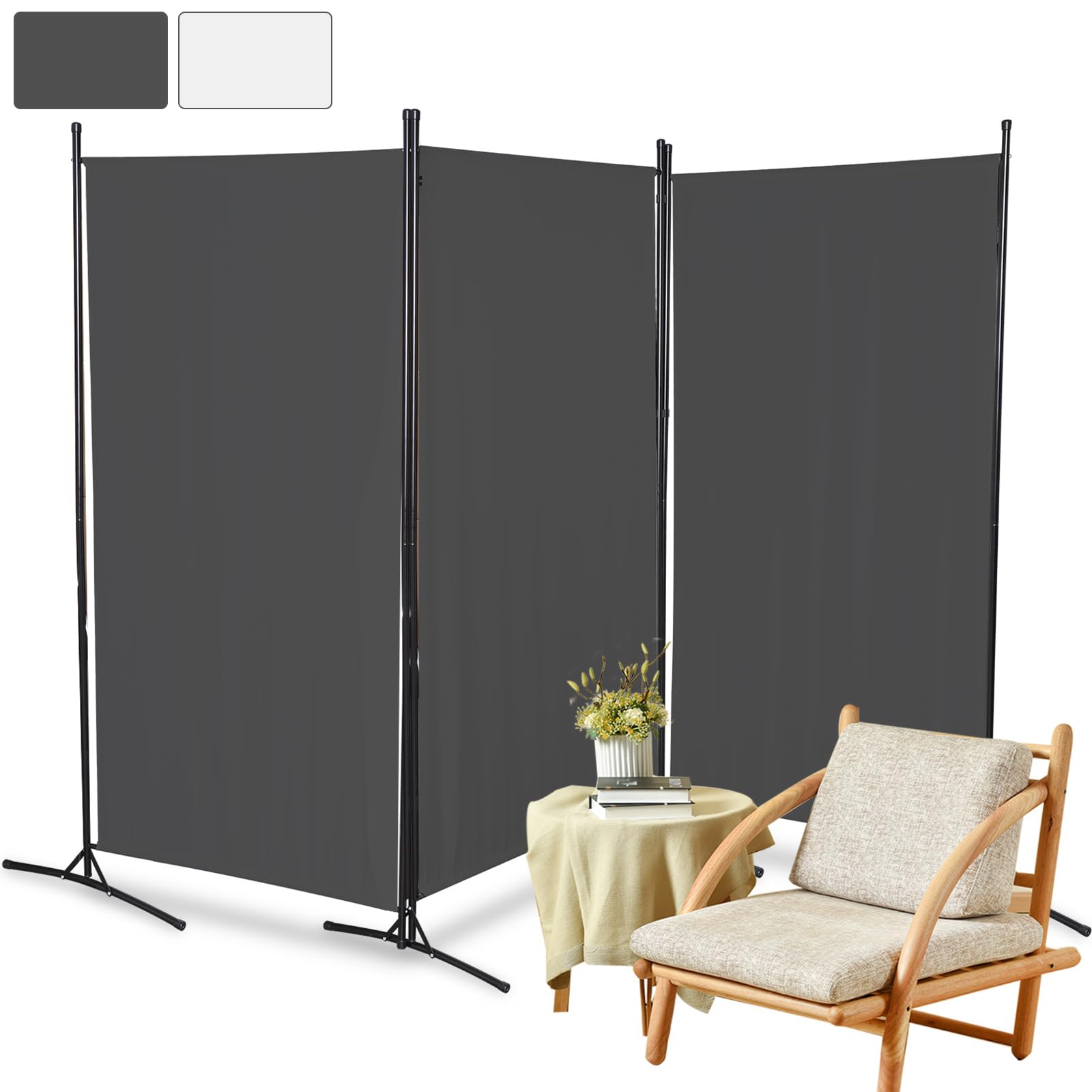 Jaxguom Paravent Raumteiler, Freistehend Sichtschutz 260x180cm Dunkelgrau | Freistehender Paravent als Sichtschutz und Raumteiler für Innenbereich, Garten, Balkon, Terrasse, Büro, Bad und Umkleide