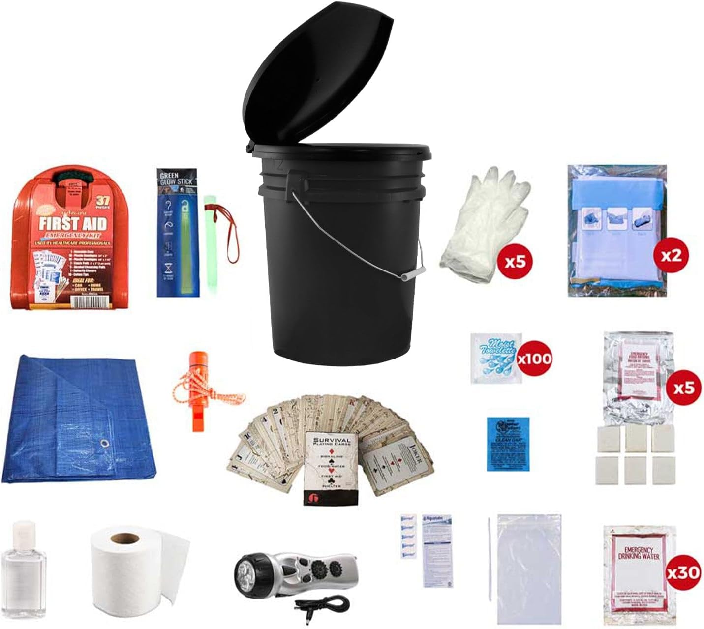 Deluxe Classroom Emergency Kit for Schools – Lockdown & Disaster Bucket Kit with Food, Water, First Aid, Radio, Sanitation & Survival Tools for 30 Students & Teacher