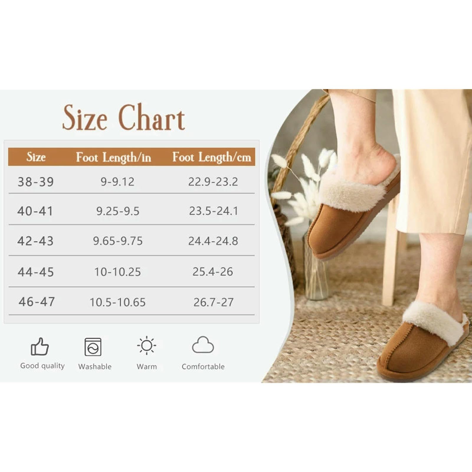 Pantofole da Donna in Memory Foam Scarpe Casa Invernali Calde Camera alla Moda Esterno-beige-46-47