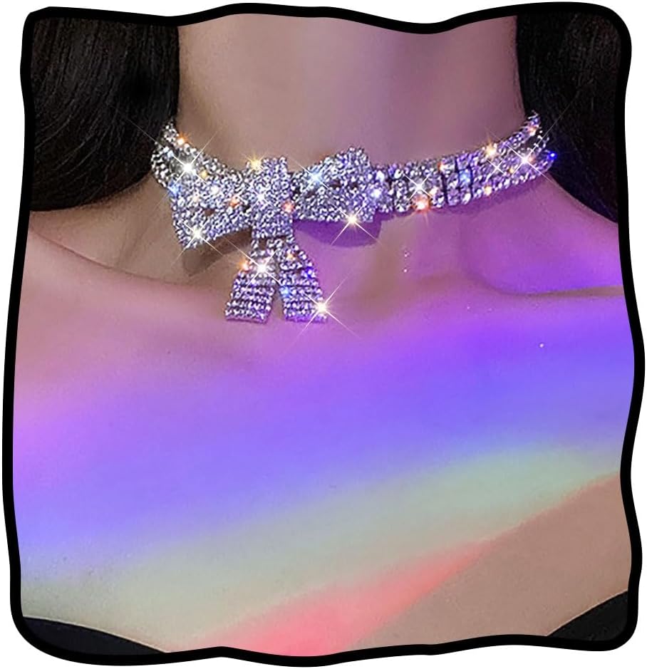 JEAIRTS Rhinestone Choker Necklace Silver Diamond Row Necklaces Sparkly Crystal Prom Jewerly for Women