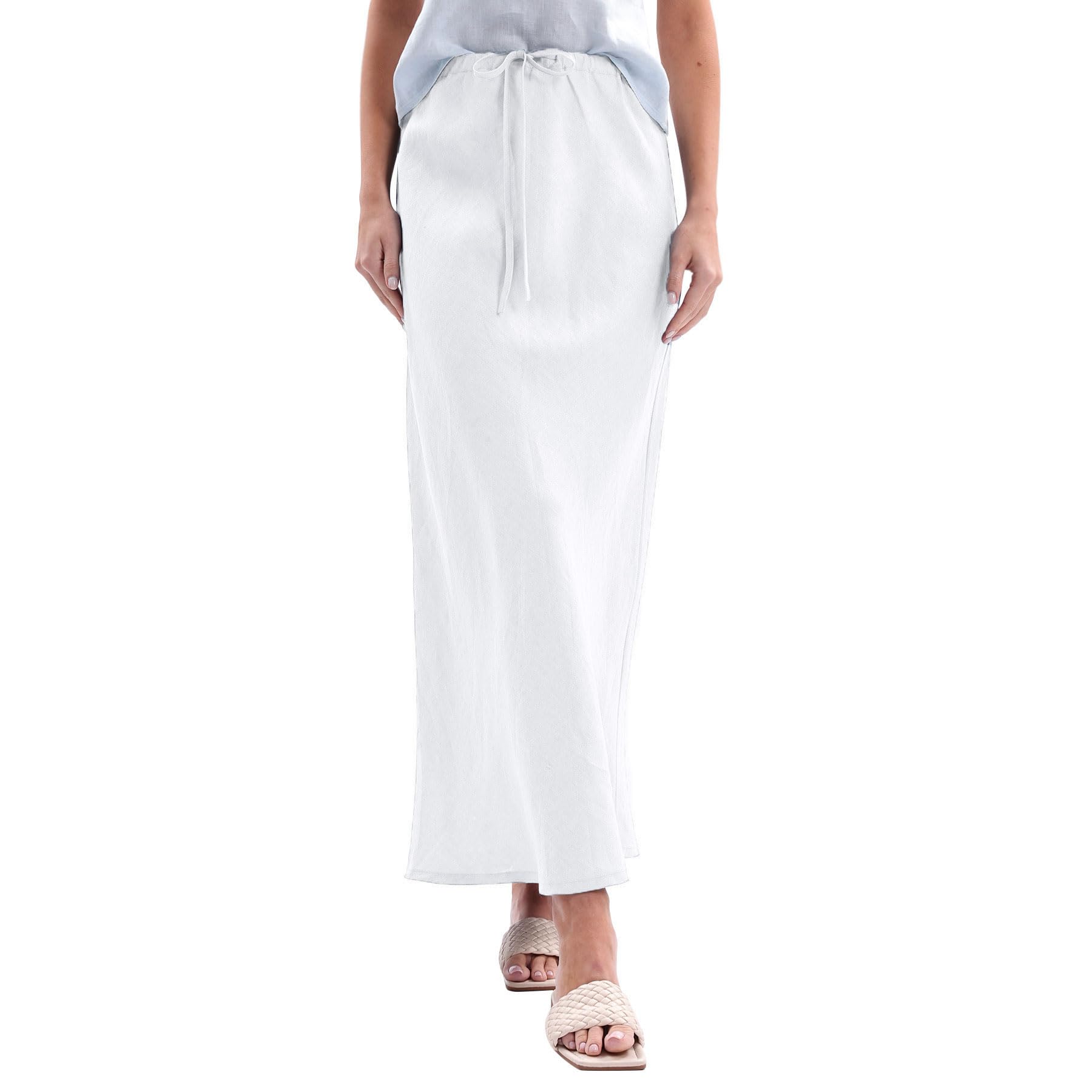 Amazhiyu Faldas de verano para mujer, falda de verano de lino, falda larga elástica, cintura A, falda maxi, elegante, informal, falda de playa para mujer