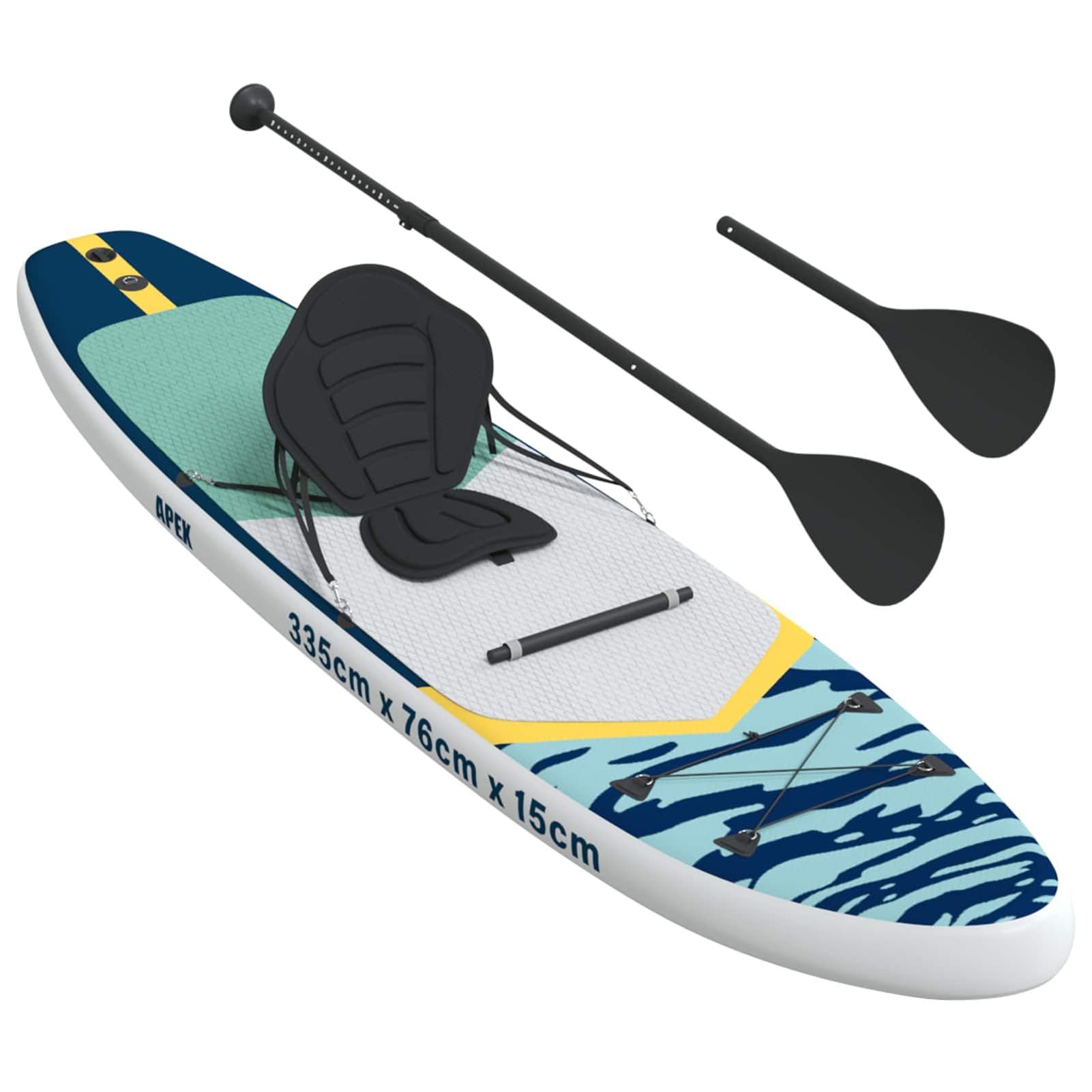 SUP-Board 2-in-1 m. Sitz 335x76x15cm blau, PVC, Pumpe, Paddel, Leash, Tasche