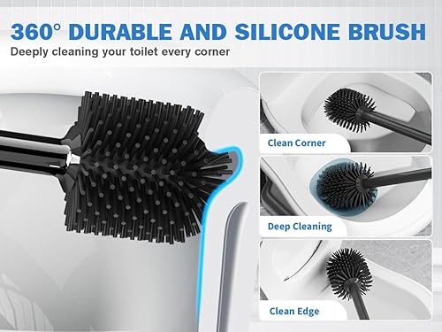 Miniatura 3 de LOVLOY Juego de émbolo y cepillo de inodoro, cepillo de silicona y émbolo de inodoro resistente con soporte ventilado, combo de cepillo de inodoro 2