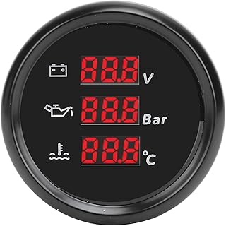 KIMISS Medidor digital de voltaje, presión de aceite y temperatura para barcos, yates y RV - Luz roja, resistente al agua, 9-32VDC, 52mm
