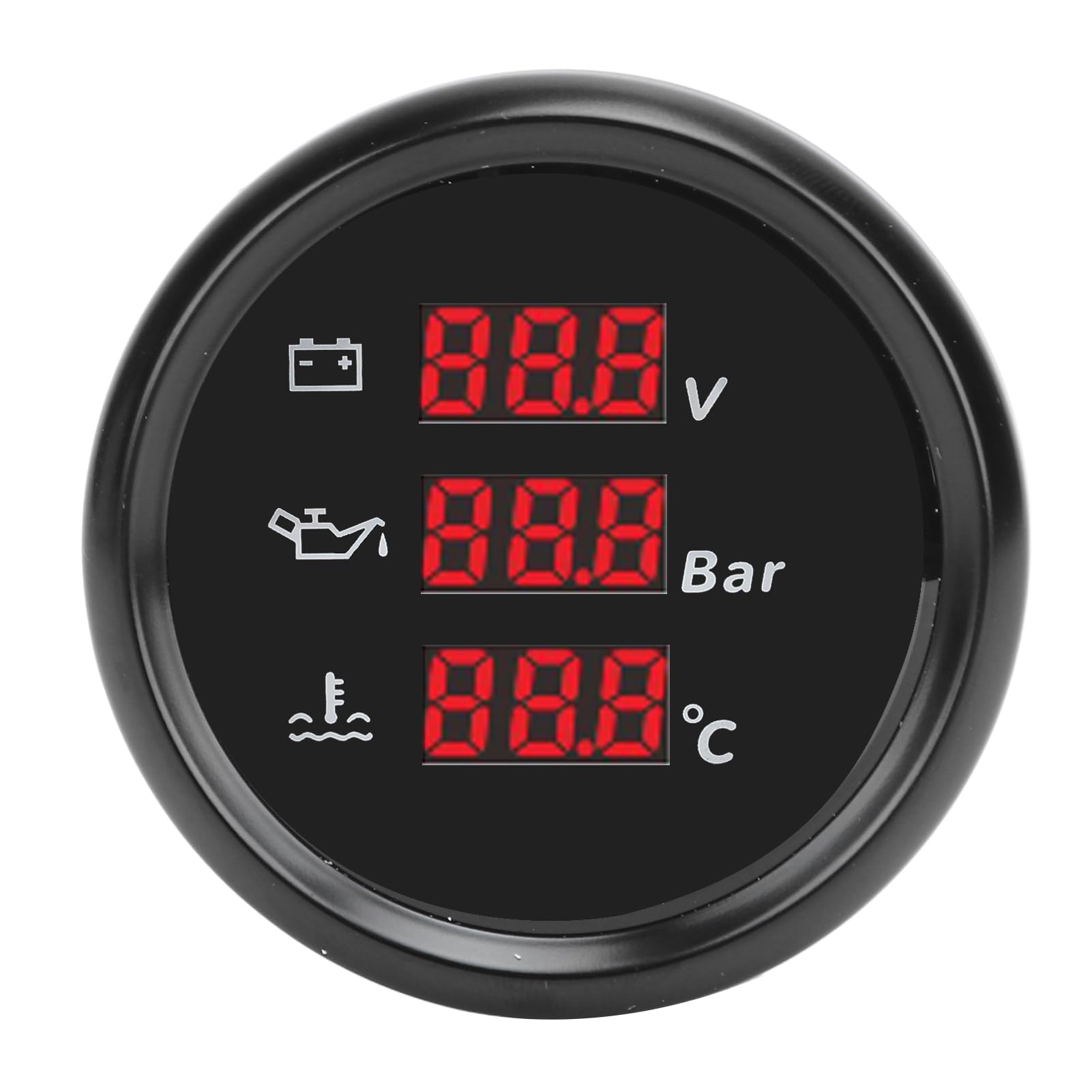 Digital, 52 Mm Spannung, Öldruck- und Temperaturanzeige, Rote Hintergrundbeleuchtung, Digitales Temperatur- und Öldruck-Voltmeter für Boot, Yacht, Wohnmobil, 9 Bis 32 VDC und