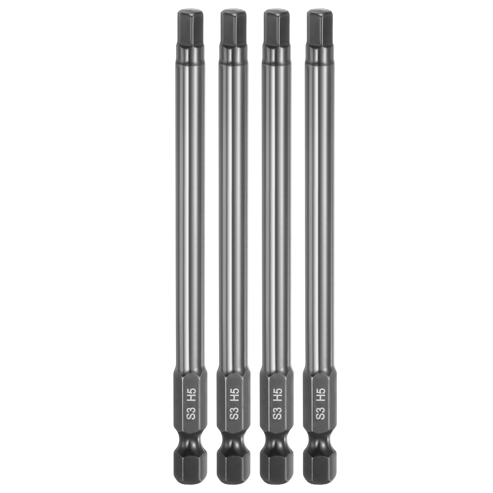 sourcing map 4pcs Flat Hex Head Drill Bit H5 (5mm) Magnetic Tip 1/4" Hex Shank 100mm (4") Long Mirror Polished Metric Hexagonal Screw Driver Screwdriver Bits Wrench Electric Power Tools