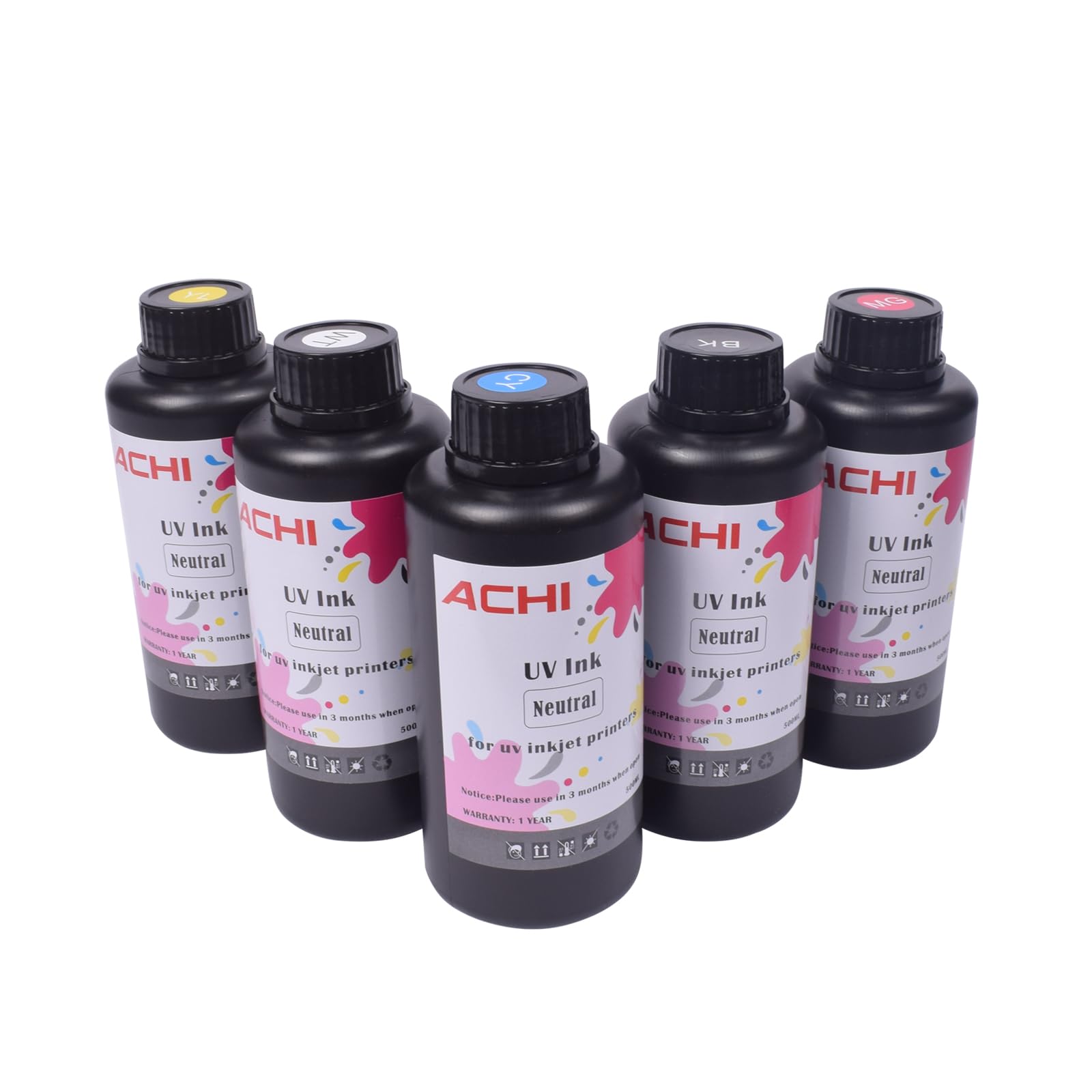 Tinta UV LED de 5 x 500 ml para cabezal de impresión R1390 L800 A3 impresora UV impresora UV A4 tinta de impresión en sombrero de camiseta de plástico (5 x 500 ml, CMYKW) tinta UV