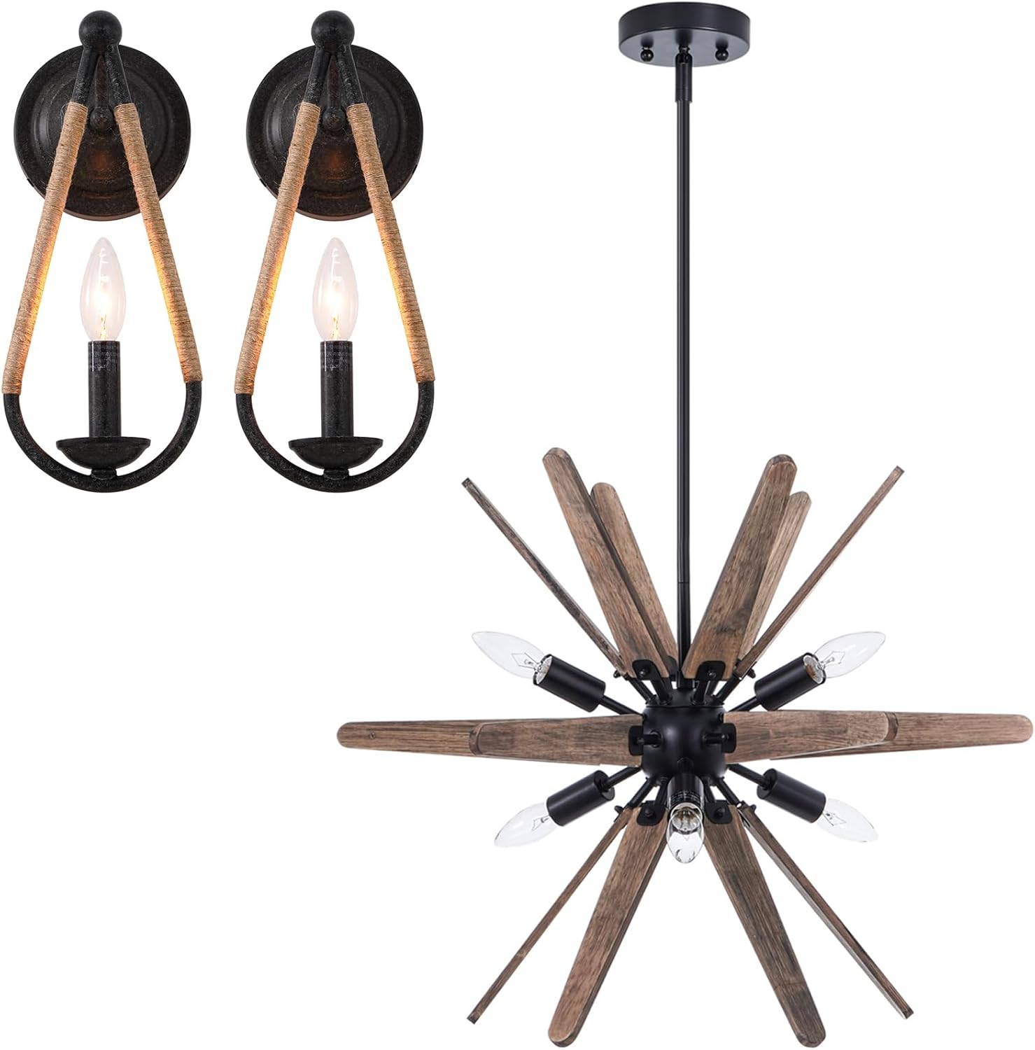 VANZARLA 6Light Sputnik Pendant Light and Rustic Wall Sconces