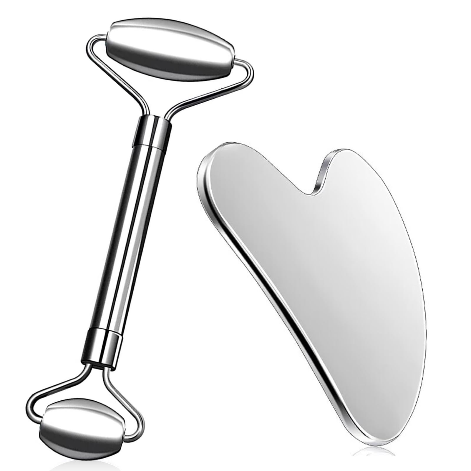 Rodillo Facial y Gua Sha de Masaje,Masajeador Facial,Masaje facial y corporal,Relajante,Reafirmante y Relajante de la Piel,Inoxidable