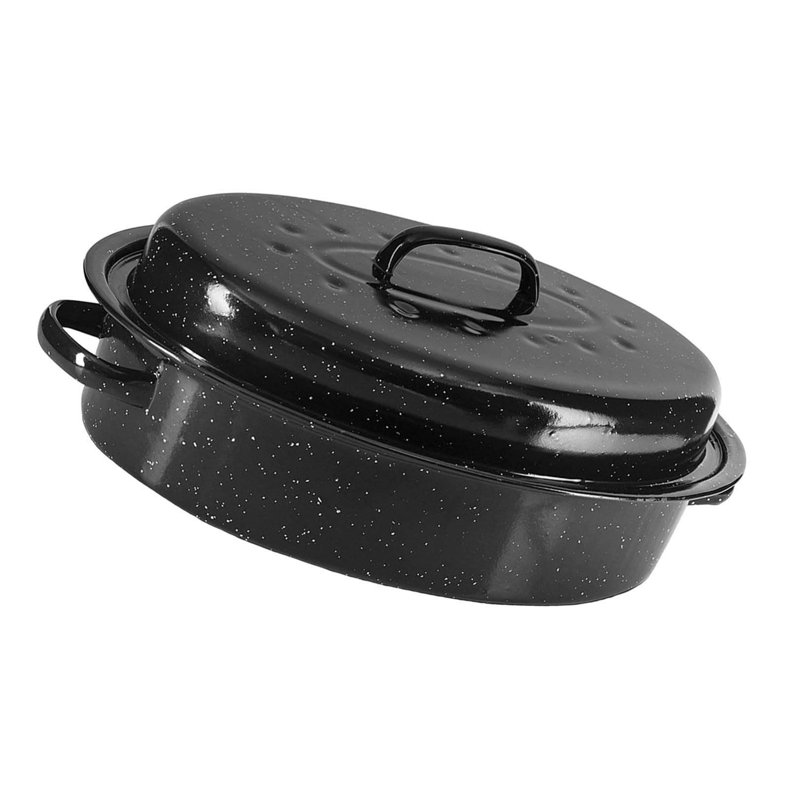 Xinsheinelry Oval Enameled Coated Roasting Pan with Cover Ideal for Small Turkey Chicken Beef and Casseroles Even Heat Distribution Enameled Iron Turkey Roaster with Lid Perfect