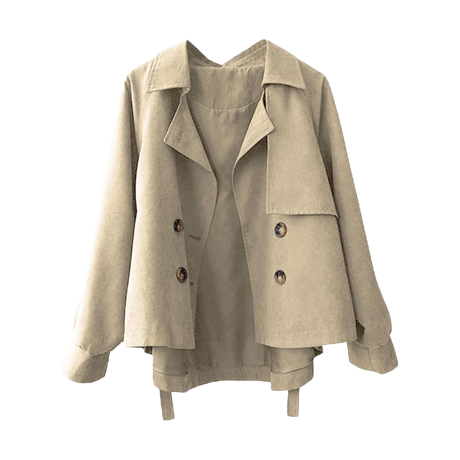 Trenchcoat Dames Kort Beige: Overgangsjas Herfst Elegant Dames-Jas Twee-Rijig Trenchcoat Warm Winddicht Windjack Klassiek Windbreker Zakelijke Jas Overgangsmantel Winter-Blazer Winterjas, Kaki, L