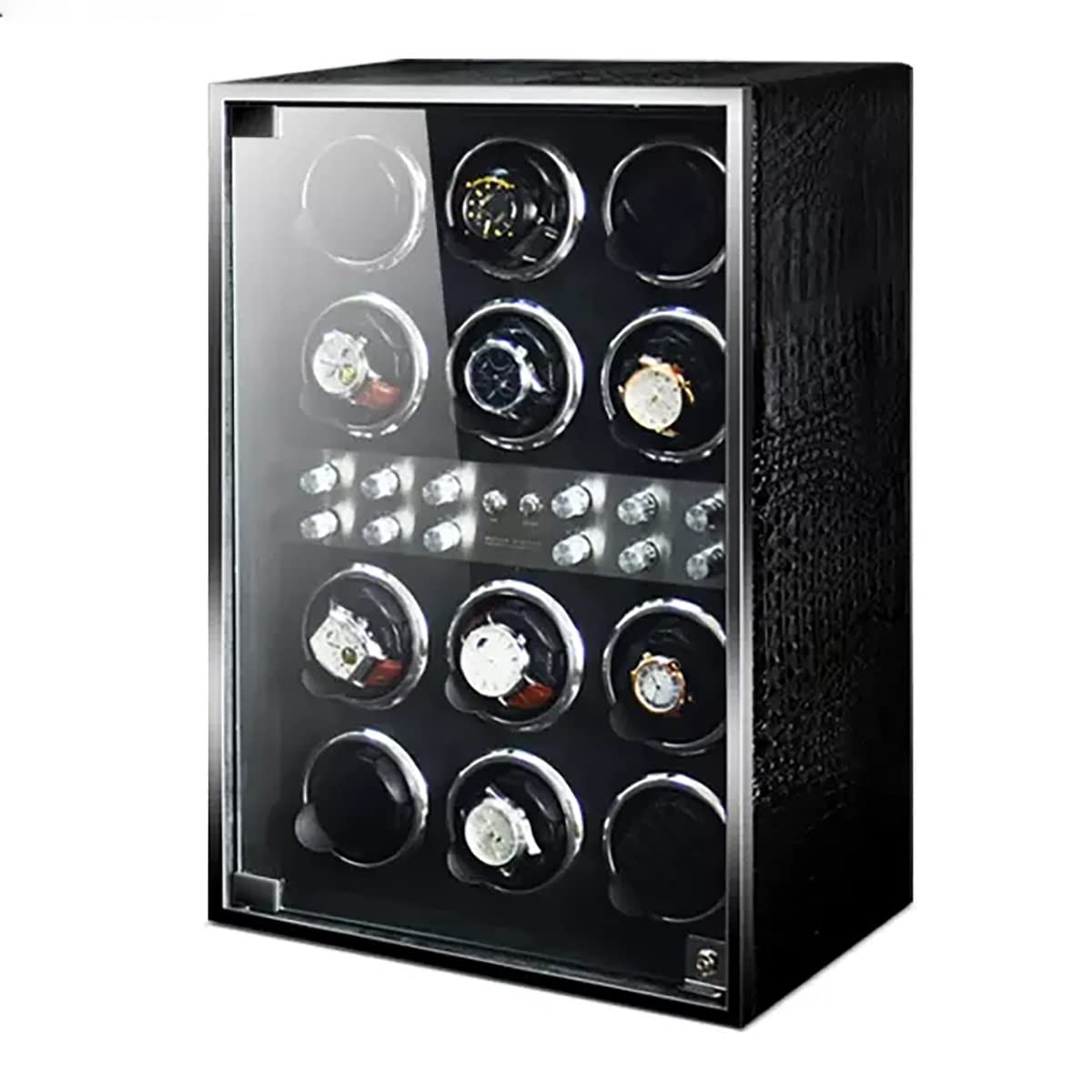 Caricatore Automatico per Orologi da 4, 8 e 12 Pollici in Pelle Nera con Motivo Coccodrillo e Motore Silenzioso Giapponese Mabuchi. Custodia per Orologi da Polso da Uomo ，12+0