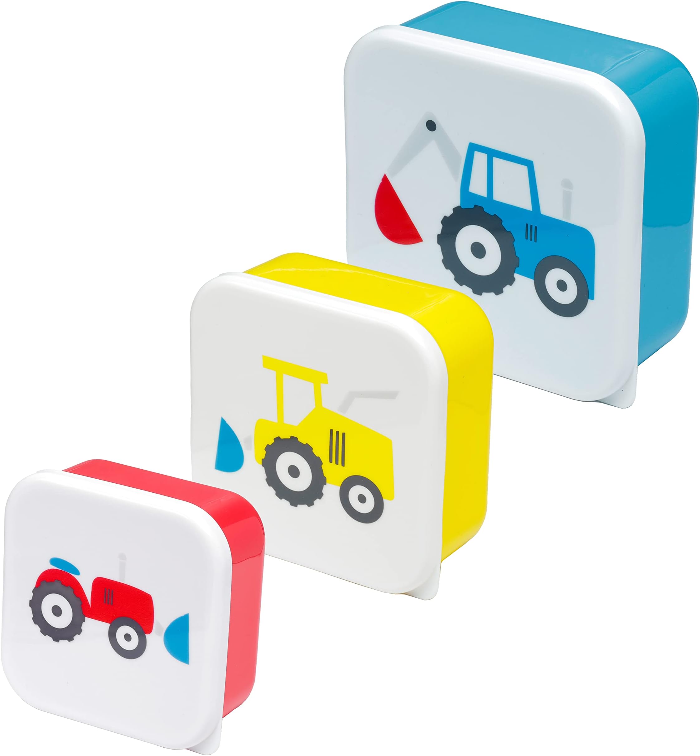 Puckator Little Tractors Set of 3 Lunch Box Snack Pots M/L/XL - Lunchbox with Multi Compartments - Small Food Containers - for Adults and Kids - Girls Boys Lunchbox - Snack Storage