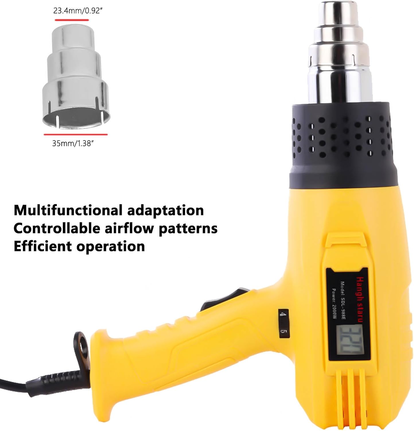 Heat Gun Digital Display 2000W, 140℉-1112℉ Variable Temperature Hot Air Gun, 2 Speed Settings, Overheat Protection, 4 Nozzles for Shrink Wrap, DIY Crafts, Home Repair