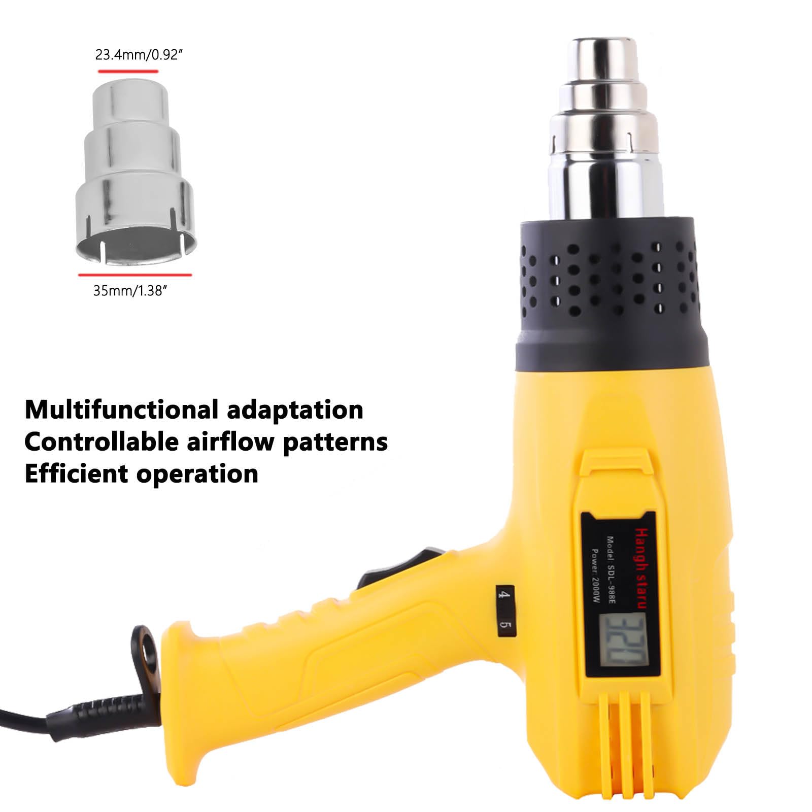 Kit Pistola ad Aria Calda Digital 2000W, Temp. Variabile 140℉-1112℉ (60-600℃), Elemento Calefattore in Ceramica, 4 Ugelli, Protezione Surriscaldamento, Riscaldamento/Riparazione/Ristringimento