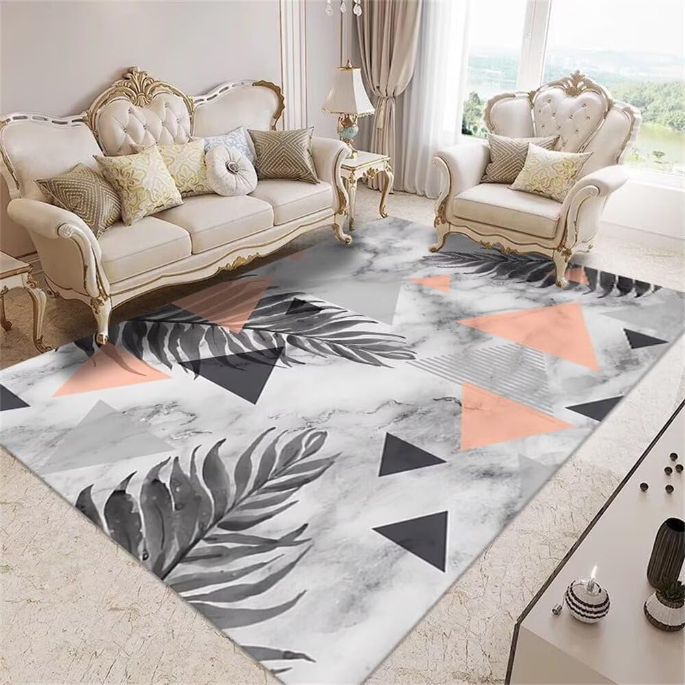 Tapis de chambre lavable rose gris geometrique anti tache