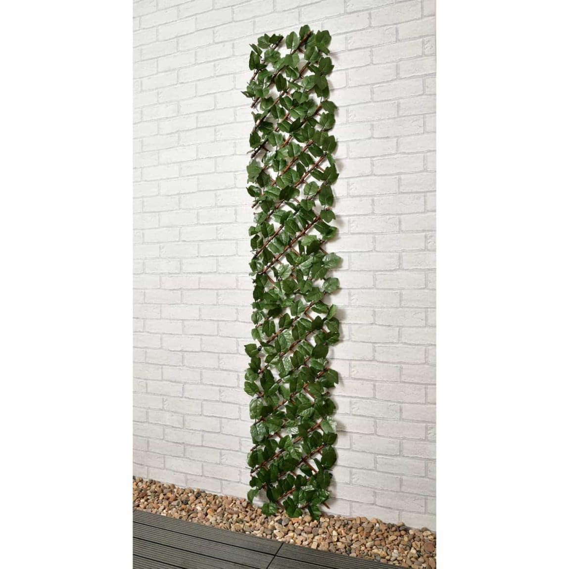BONAFIDE Expandable Natural Looking Willow Trellis with Green Leaf Foliage, Privacy Wooden Fences for Gardens - 180 x 30cm (Ivy Leaf)