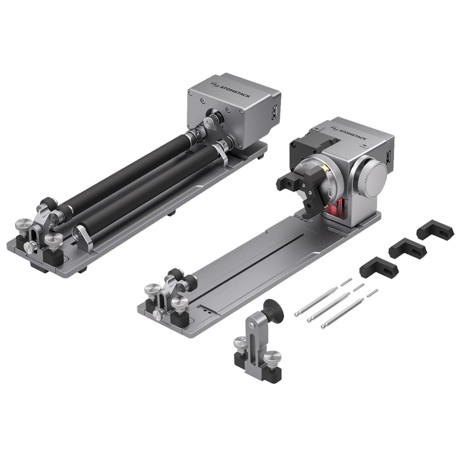 ATOMSTACK R8 Pro Laser Rotation mit Spannfutter und Rollen, Klauenscheibenwalze für unregelmäßige, kugelförmige und zylindrische Objekte, für P1 A5 A10 A20 A30 A40 Pro alle Lasergravierer