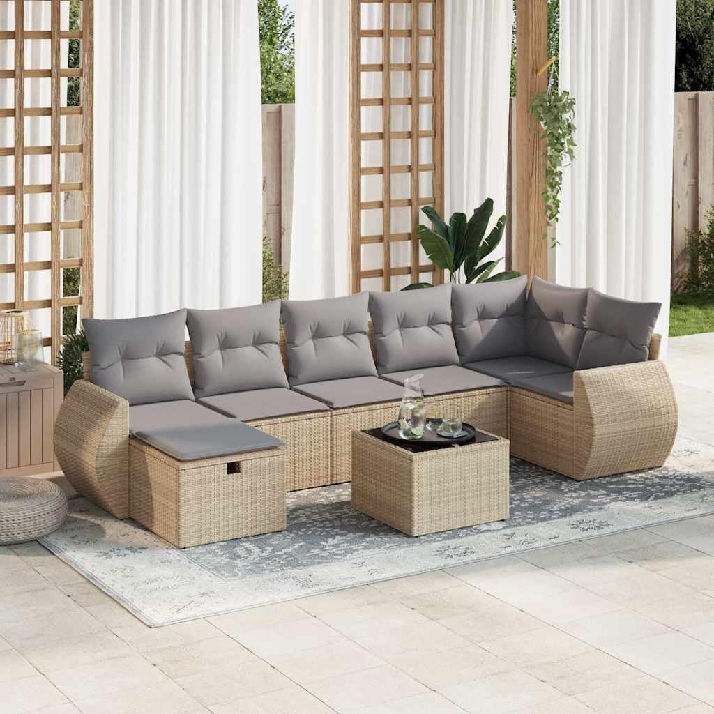 Set di 8 divani da giardino in polyrattan con cuscino, vano portaoggetti e borsa impermeabile, set lounge resistente alle intemperie per terrazza, balcone, giardino d'inverno, con tavolo