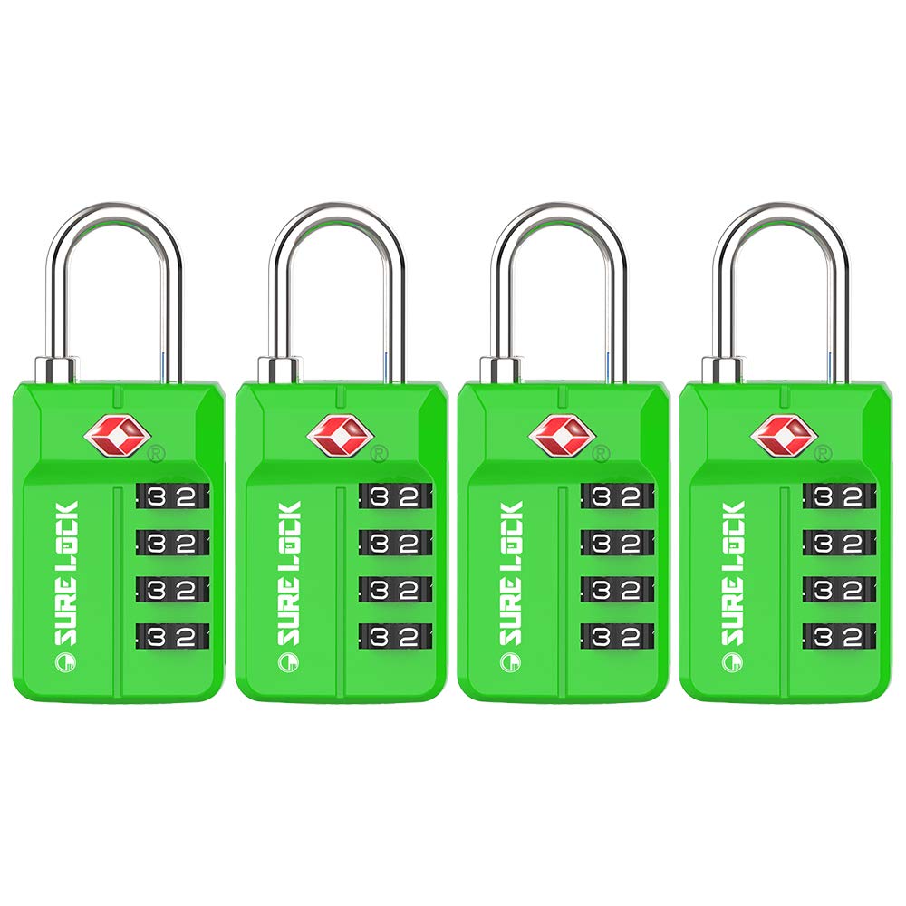 SURE LOCKTSA Approved Travel Luggage s, Open Alert Combination for School Office & Gym er,Toolbox, Pelican Case,Easy Read Dials- 1, 2 & 4 Pack (1, Green 4 Pack)