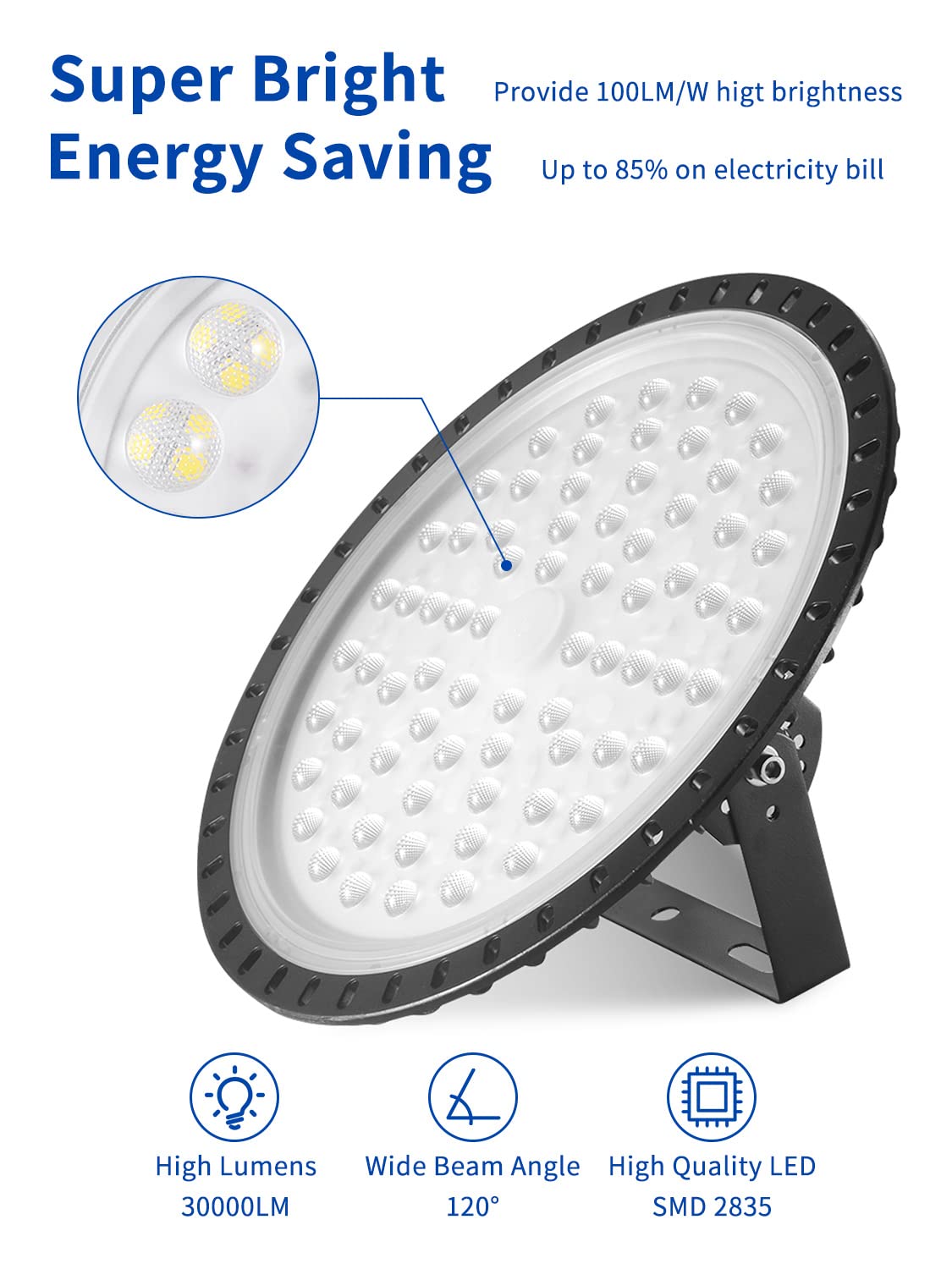 UFO LED High Bay Light 300W 30000LM 6500K Daylight IP65 Waterproof Commercial Warehouse Garage Area Light — view 7