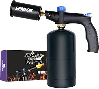 SemlosPowerful Cooking Propane Torch - Adjustable Flame - Sous Vide - Flamethrower Gun for BBQ Searing Steak, Creme Brulee, Campfire Charcoal Starter(Propane Tank Not Included)