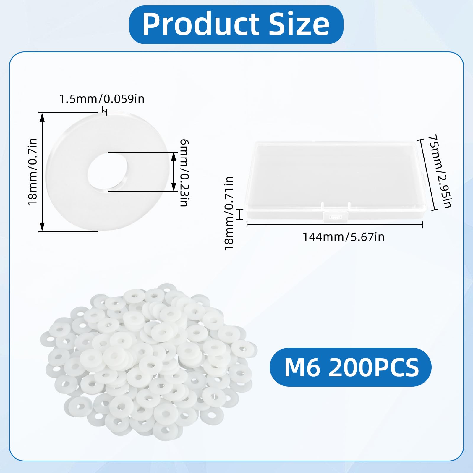 Rondelle Plastica, Rondelle in Nylon, Bianco Tondi Rondelle Plastica, Rondelle M6 in Plastica per Mobili, Automobili, Macchine, 200 Pezzi
