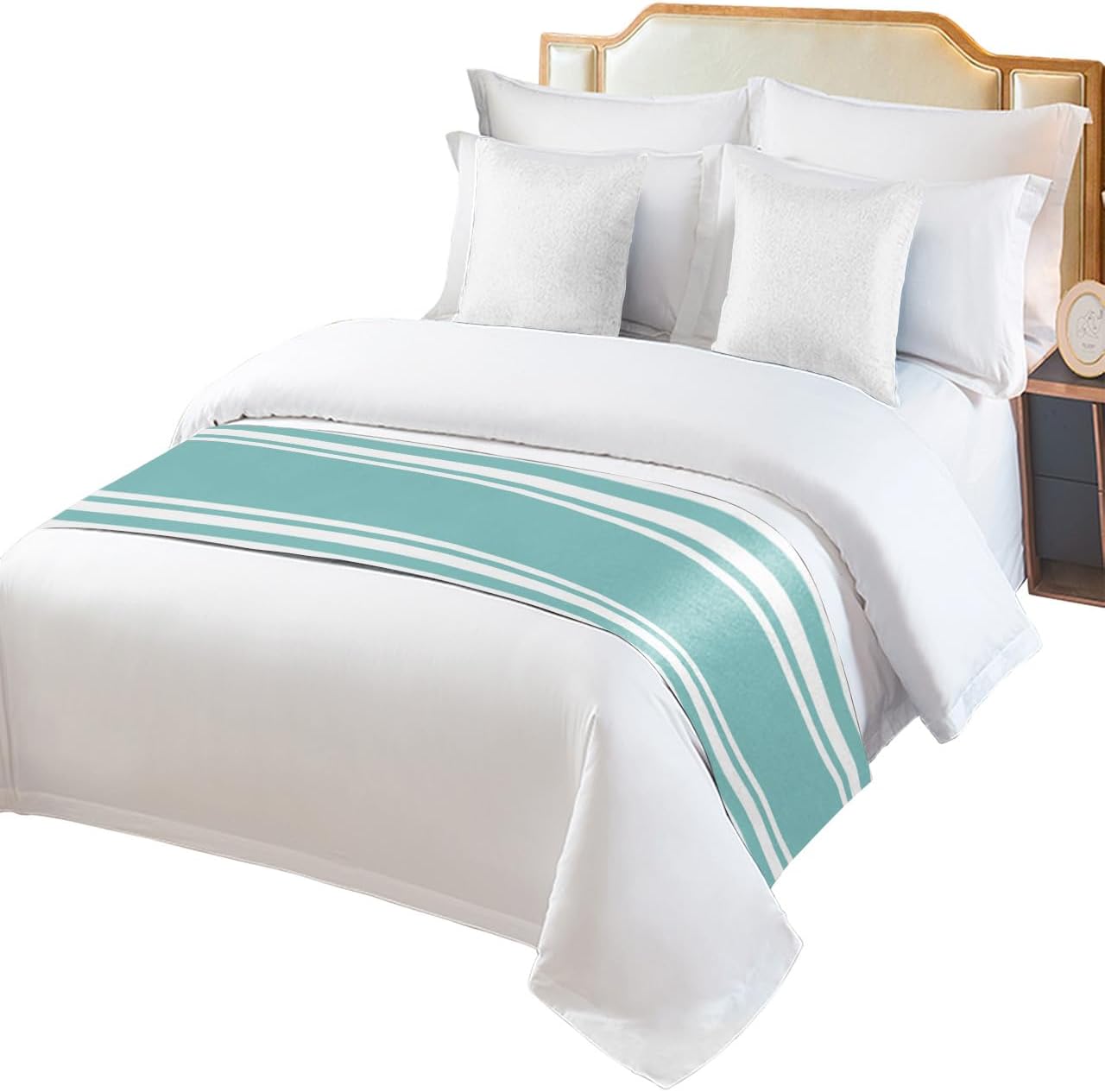 Teamery Bed Runners & Scarves, Blue Stripes Bed Runner, Bed Scarf Protector Decorative Accent Bedding Scarf for Hotels Homes and Guestrooms, 102 x 20 inches