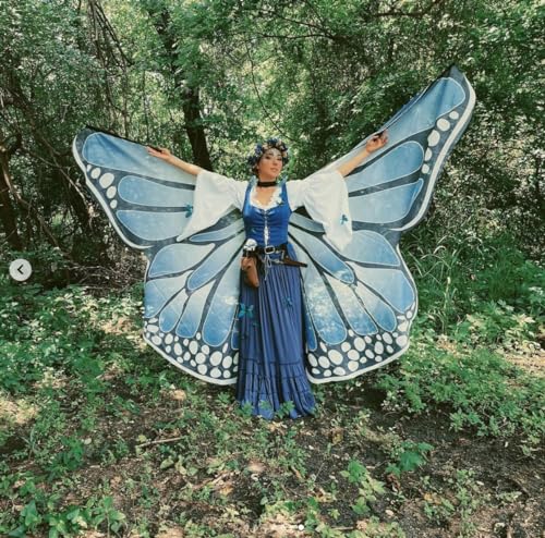 Baisdan Womens Butterfly Wings Halloween Butterfly Cloak Fairy Wing Cape for Carnival Christmas Halloween Party Cosplay Dancing Blue & White - Image 4