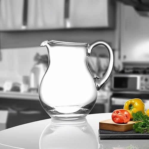 Miniatura 2 de Jarra de agua de vidrio con asa, con boquilla, redonda, labio de hielo, hecha a mano, 64 onzas por Barski Made in Europe