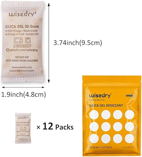 Miniatura 4 de wisedry Paquetes de gel de sílice recargables de 0.71 oz 12 paquetes para microondas que se reactivan rápidamente en paquetes desecantes absorbentes