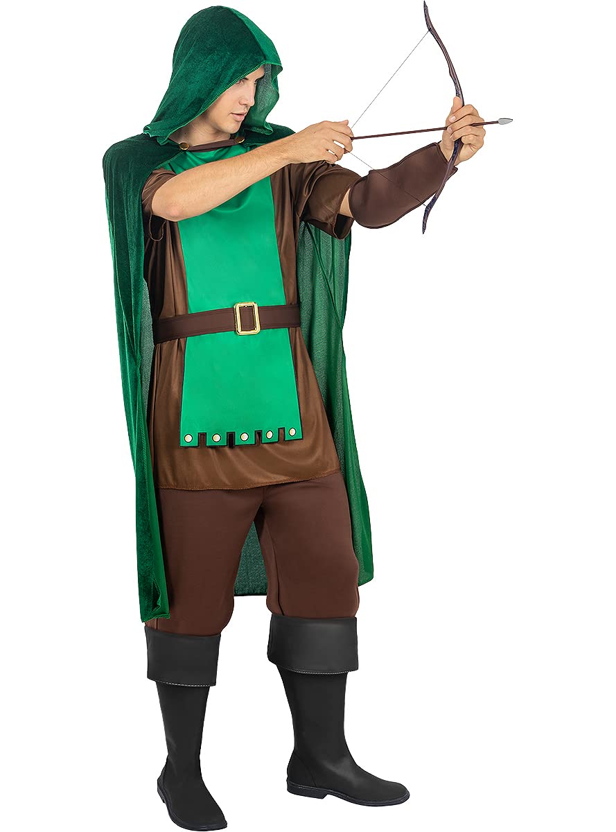 Funidelia Bogenschütze Robin Hood Kostüm Für Jungen – Märchen Verkleidung Mit Tunika, Hose, Umhang & Gürtel – Für Karneval, Halloween & Party – Größe 10-12 Jahre – Braun