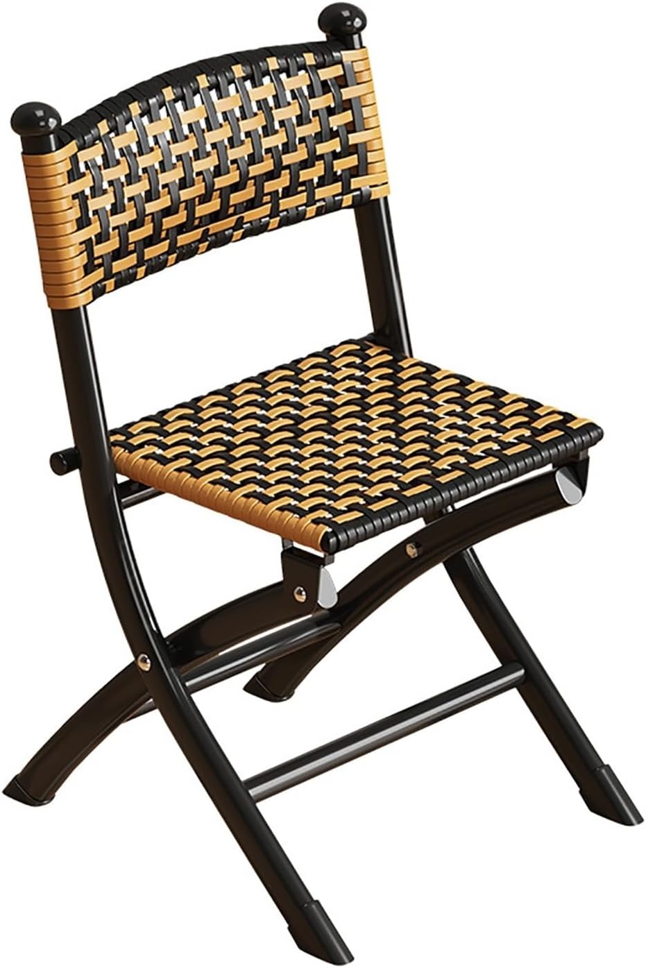 Portable Rattan Folding Chair - Carbon Steel Frame, Comfortable & Breathable, Perfect for Indoor/Outdoor Dining, Picnics, Gardens - Multi-Colored Small Stool